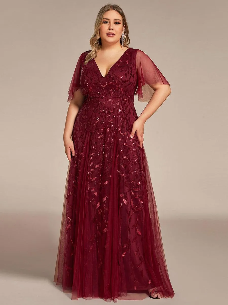 Taille personnalisée Grande Taille Robe de Soirée Romantique Scintillante à col en V et Manches à Volants