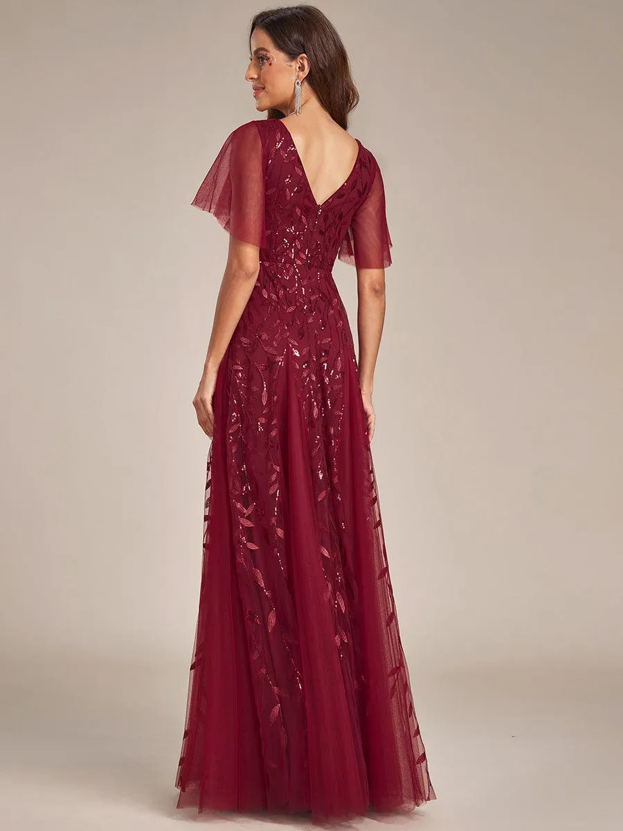 Taille personnalisée Grande Taille Robe de Soirée Romantique Scintillante à col en V et Manches à Volants