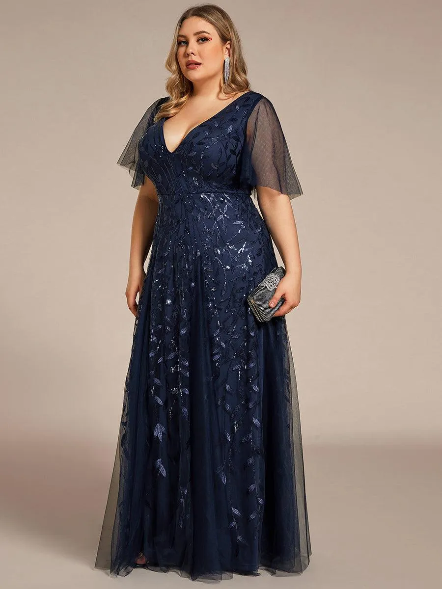 Taille personnalisée Grande Taille Robe de Soirée Romantique Scintillante à col en V et Manches à Volants