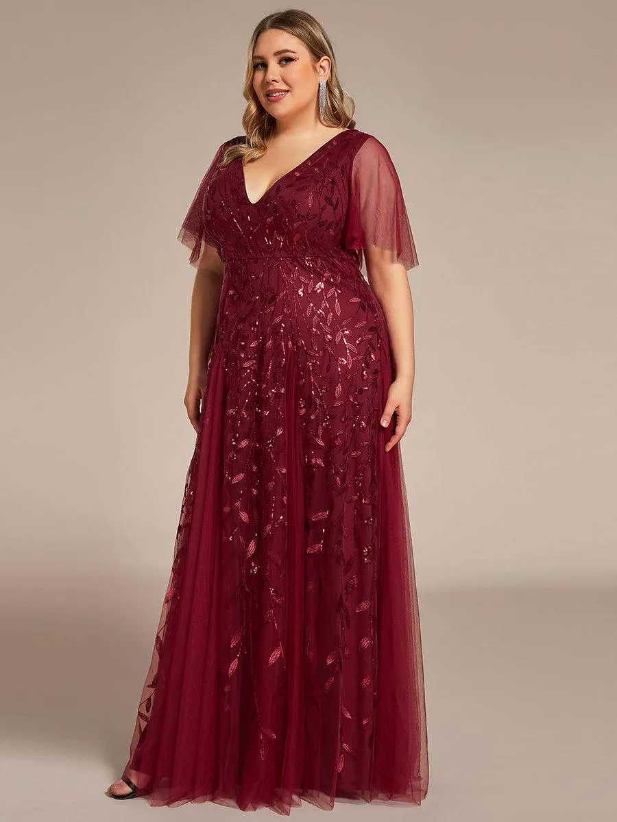 Taille personnalisée Grande Taille Robe de Soirée Romantique Scintillante à col en V et Manches à Volants