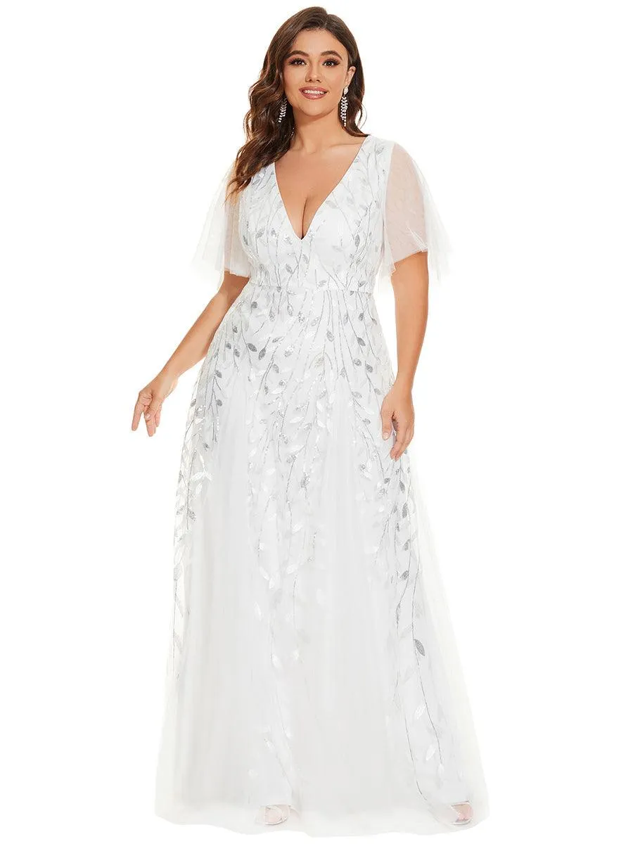 Taille personnalisée Grande Taille Robe de Soirée Romantique Scintillante à col en V et Manches à Volants