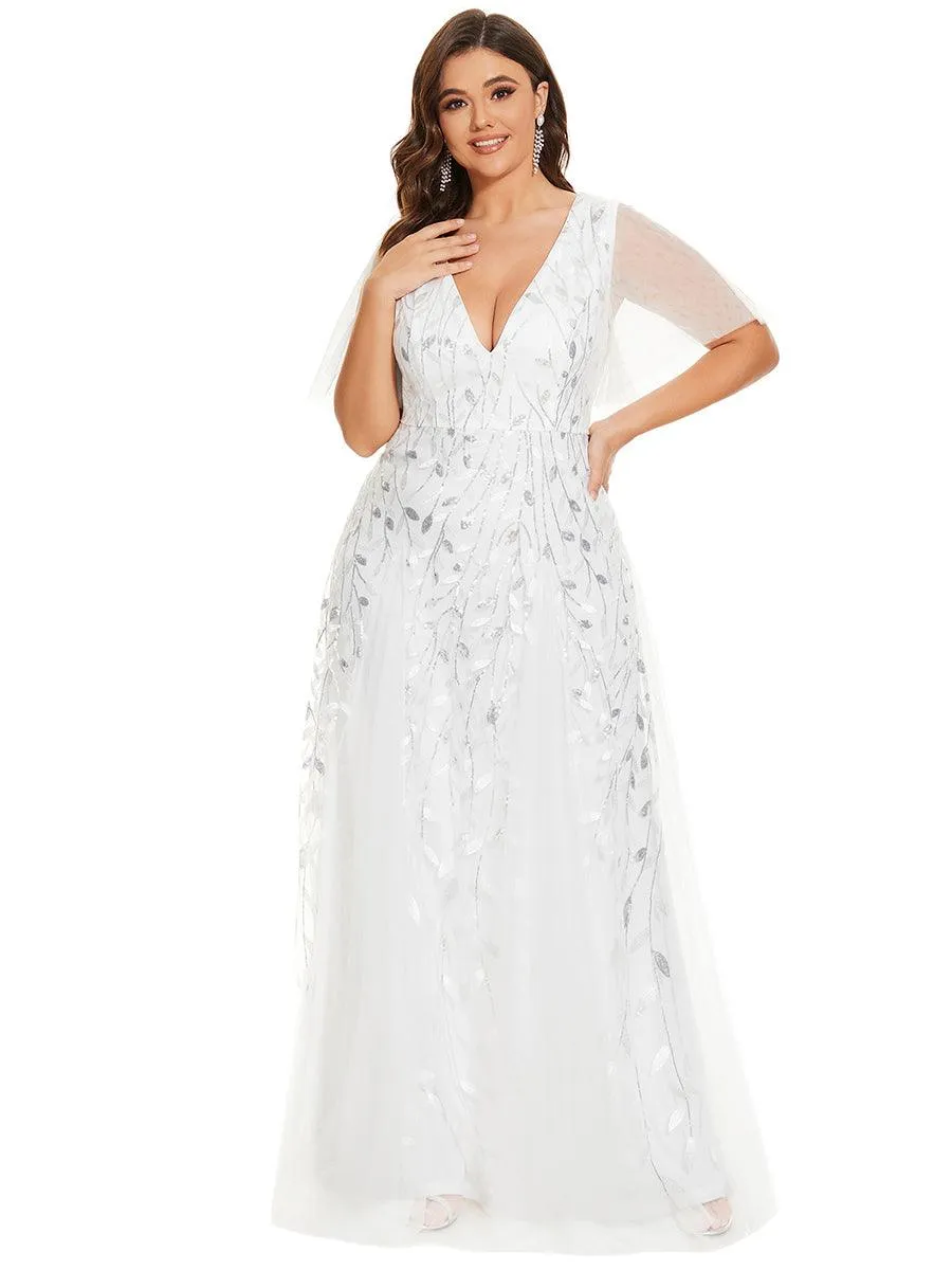 Taille personnalisée Grande Taille Robe de Soirée Romantique Scintillante à col en V et Manches à Volants