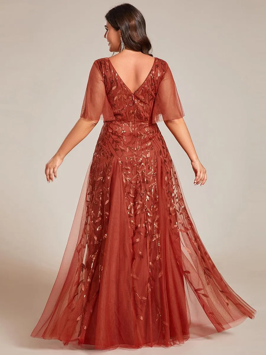 Taille personnalisée Grande Taille Robe de Soirée Romantique Scintillante à col en V et Manches à Volants