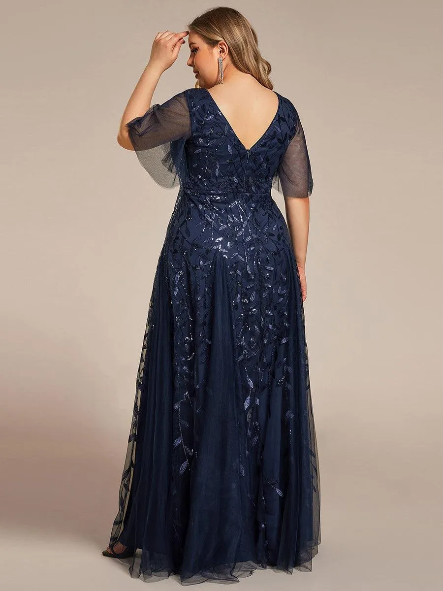 Taille personnalisée Grande Taille Robe de Soirée Romantique Scintillante à col en V et Manches à Volants
