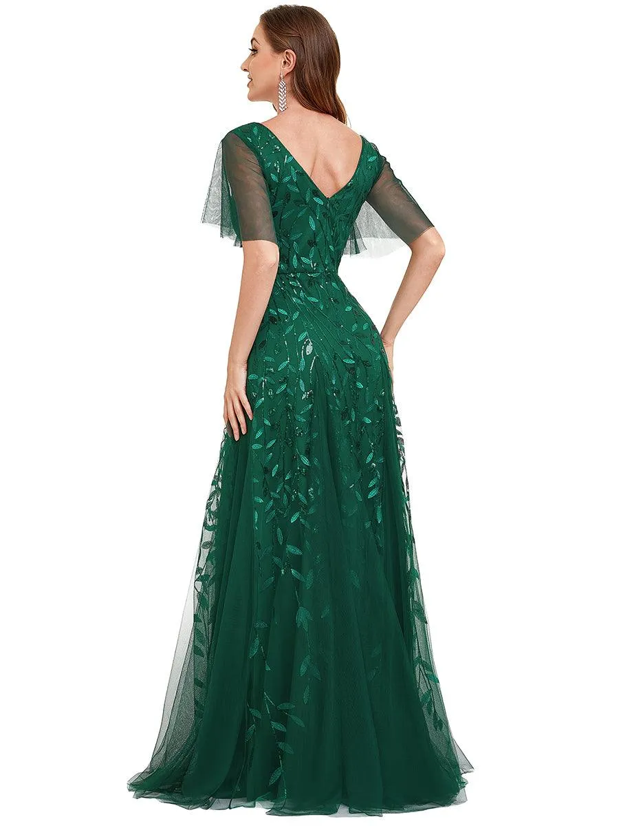Taille personnalisée Grande Taille Robe de Soirée Romantique Scintillante à col en V et Manches à Volants