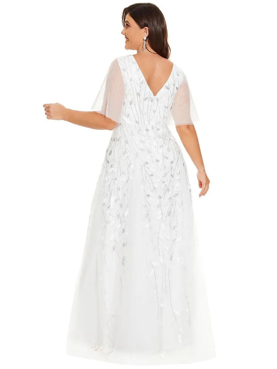 Taille personnalisée Grande Taille Robe de Soirée Romantique Scintillante à col en V et Manches à Volants