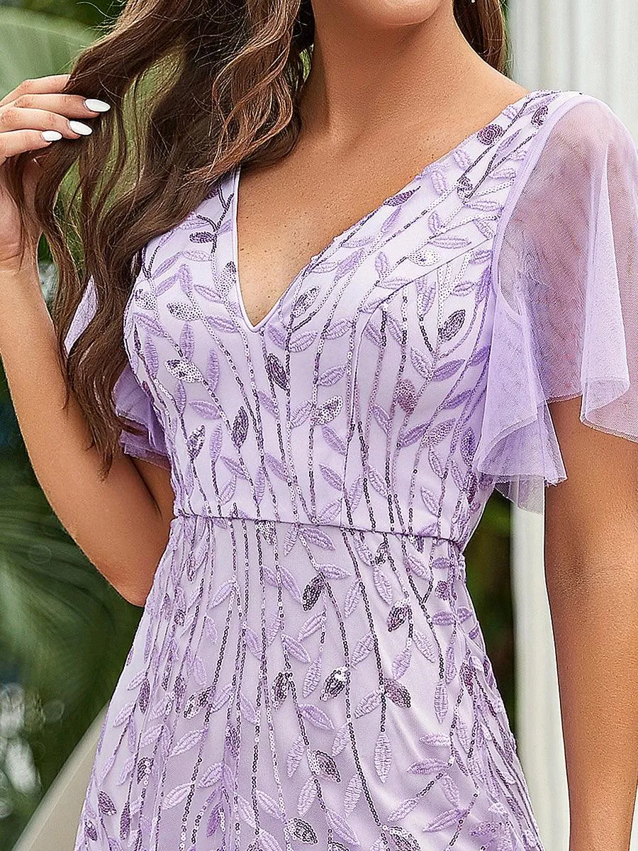 Taille personnalisée Grande Taille Robe de Soirée Romantique Scintillante à col en V et Manches à Volants