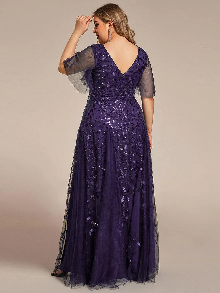 Taille personnalisée Grande Taille Robe de Soirée Romantique Scintillante à col en V et Manches à Volants