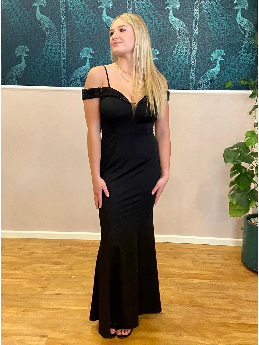 Tara black evening or school ball dress with sequins Express NZ wide