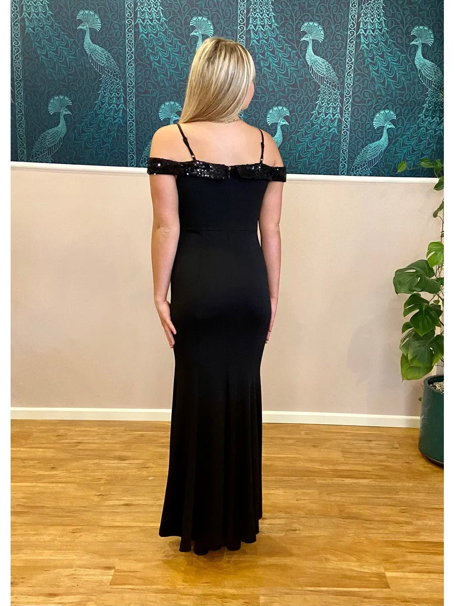 Tara black evening or school ball dress with sequins Express NZ wide