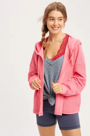 TERRY CLOTH HOODIE BUTTON DOWN JACKET