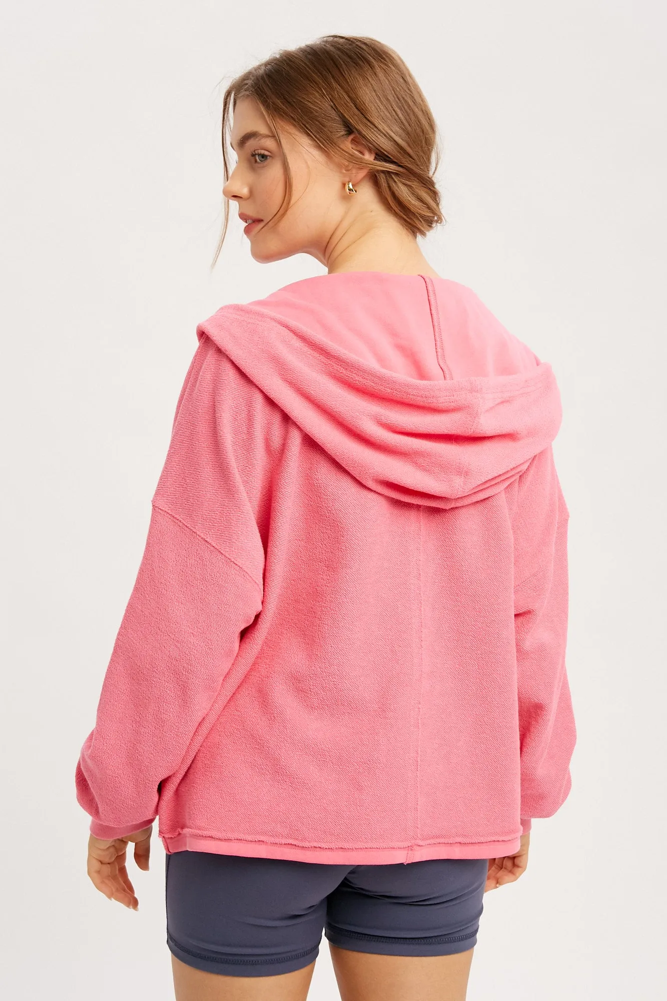 TERRY CLOTH HOODIE BUTTON DOWN JACKET