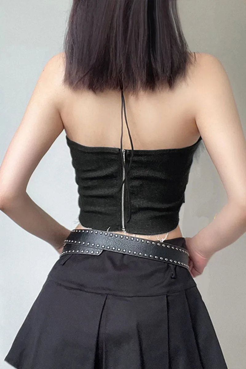 TH0127 Fur Denim Bustier Top