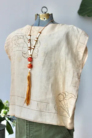 The Highlands Foundry Tan Heirloom Embroidered Box Top THF60
