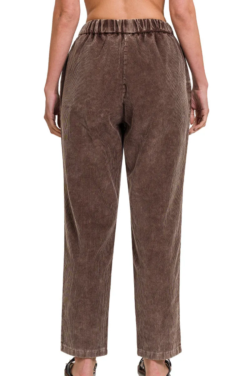 The Nikki Brown Mineral Wash Pleated Corduroy Pants