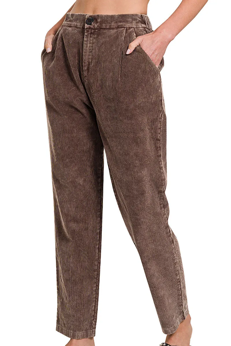 The Nikki Brown Mineral Wash Pleated Corduroy Pants