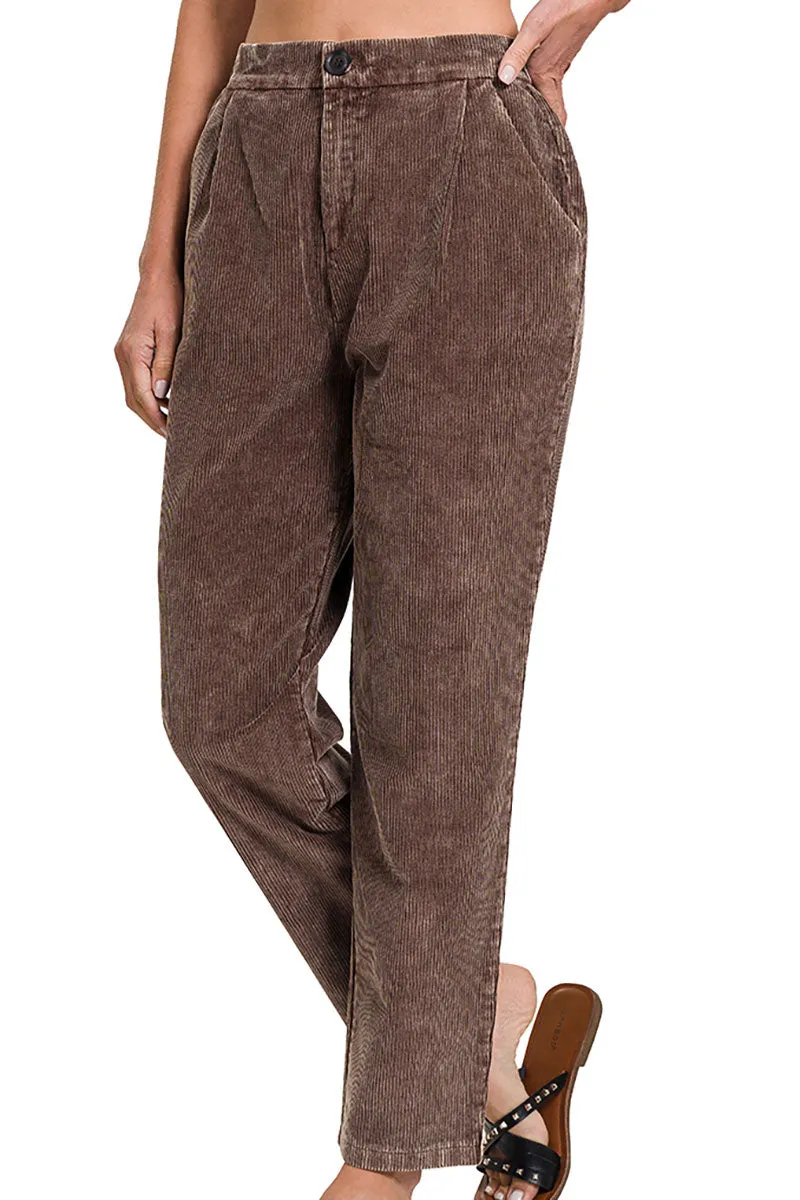 The Nikki Brown Mineral Wash Pleated Corduroy Pants