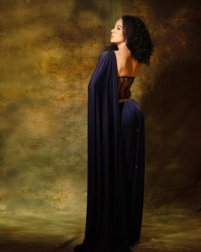 The Shimmering Blue Corset Sari