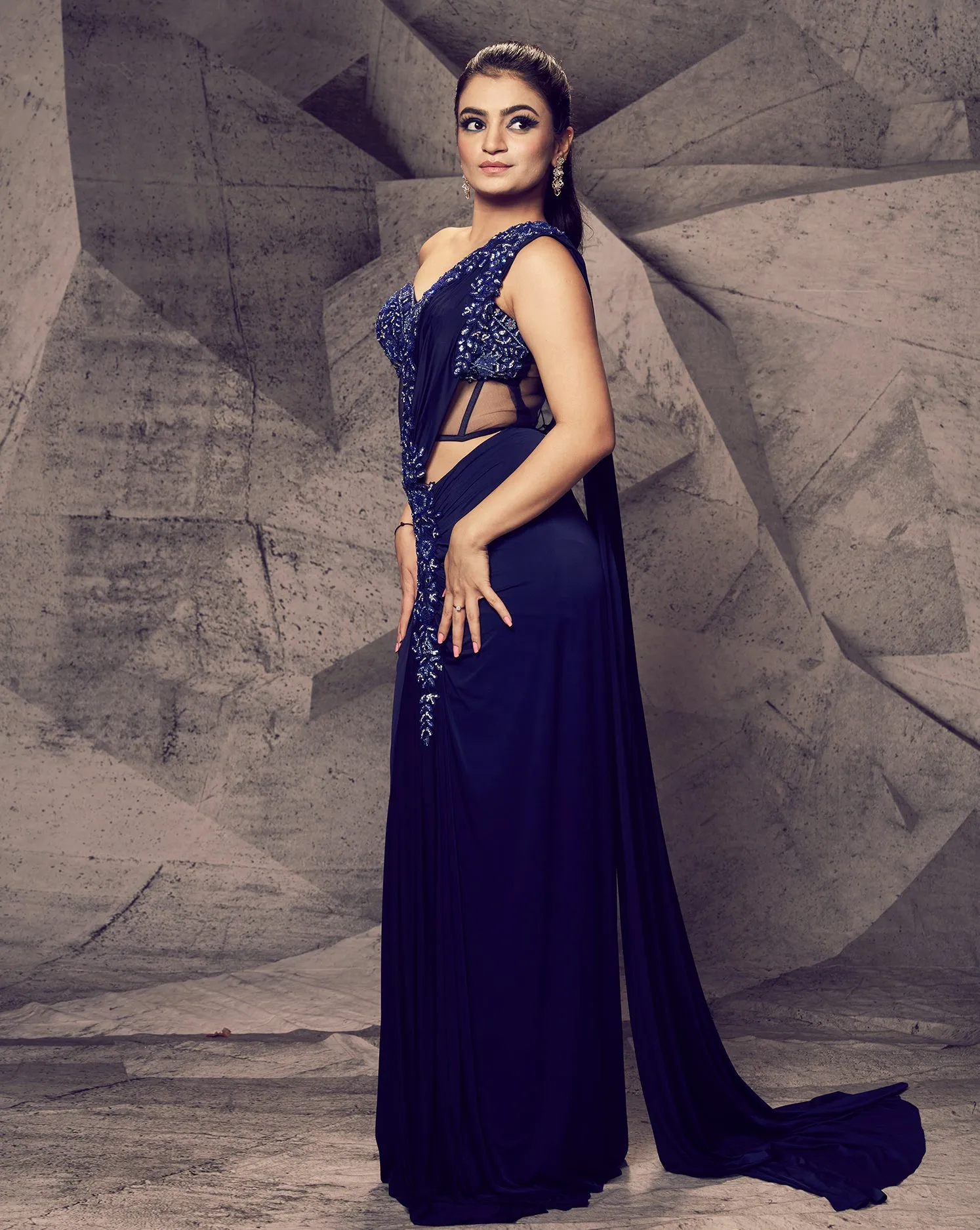 The Shimmering Blue Corset Sari