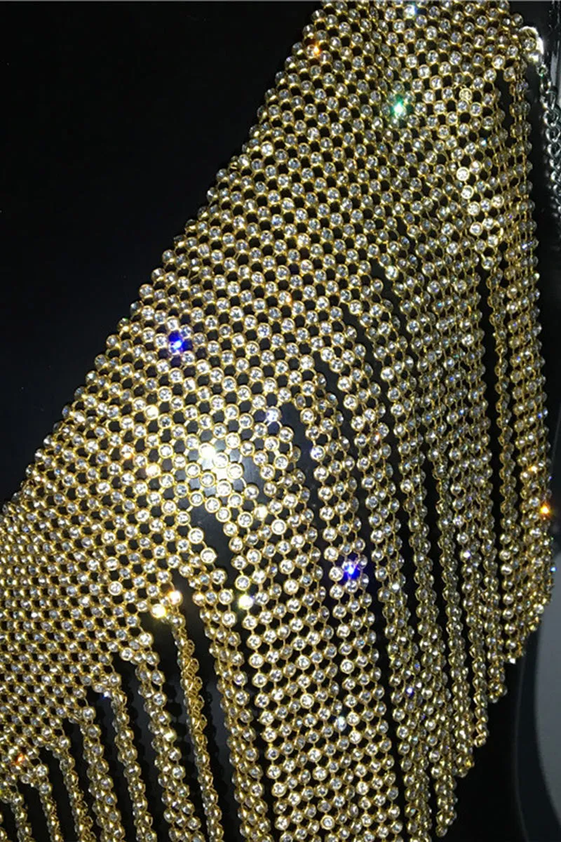 TI0482 Rhinestones Fringes Halter Top