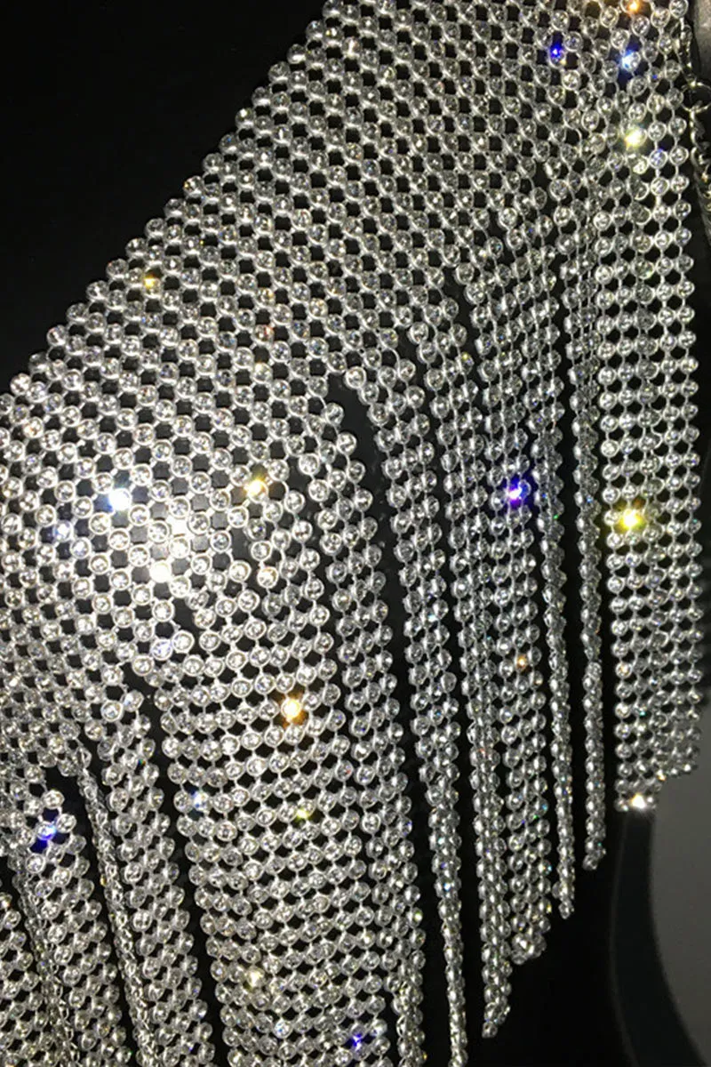 TI0482 Rhinestones Fringes Halter Top