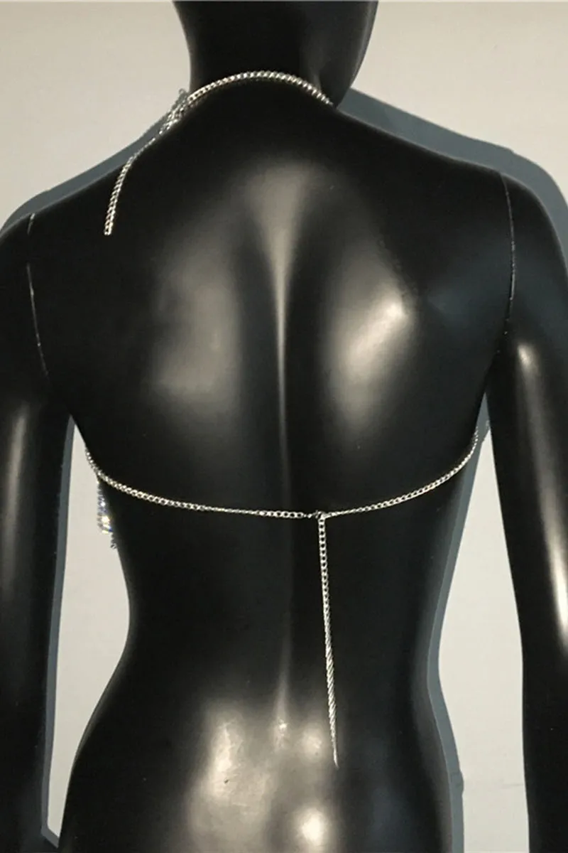 TI0482 Rhinestones Fringes Halter Top