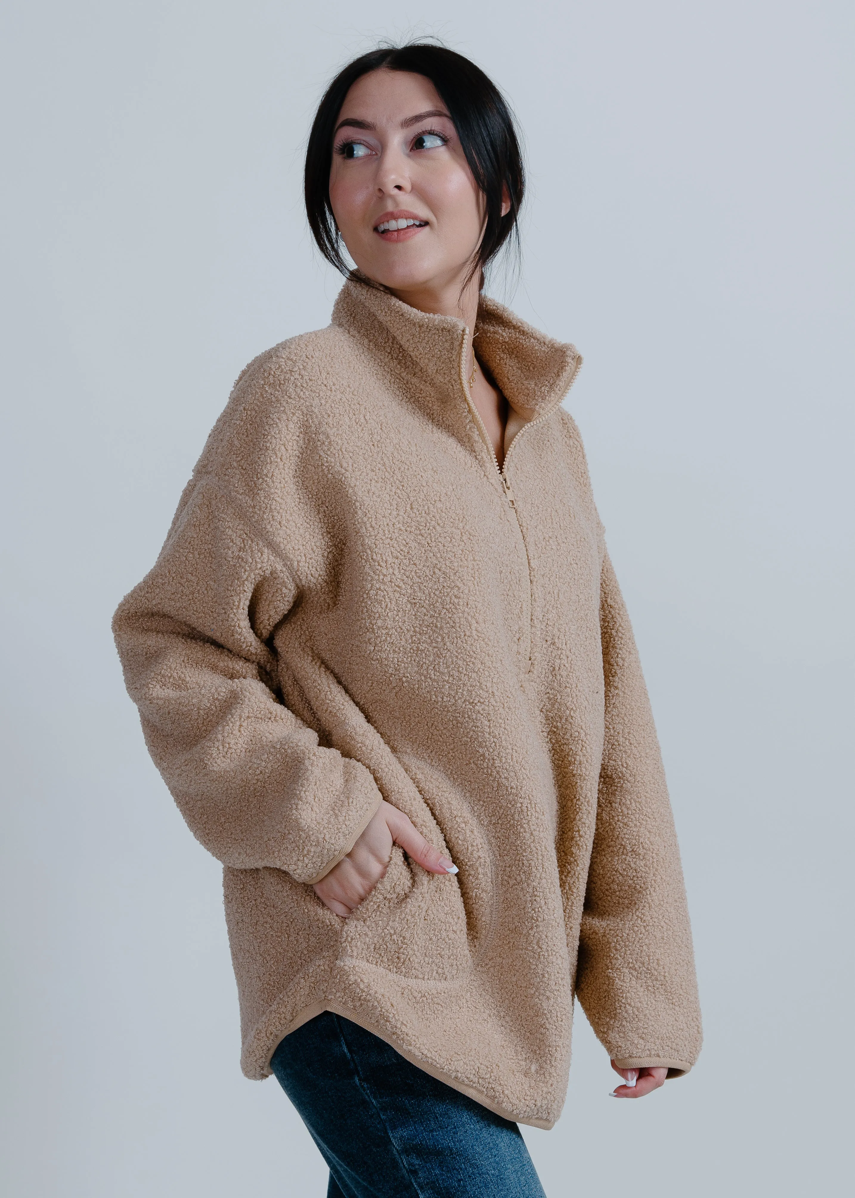 Tiara Sherpa Zip Up - Taupe