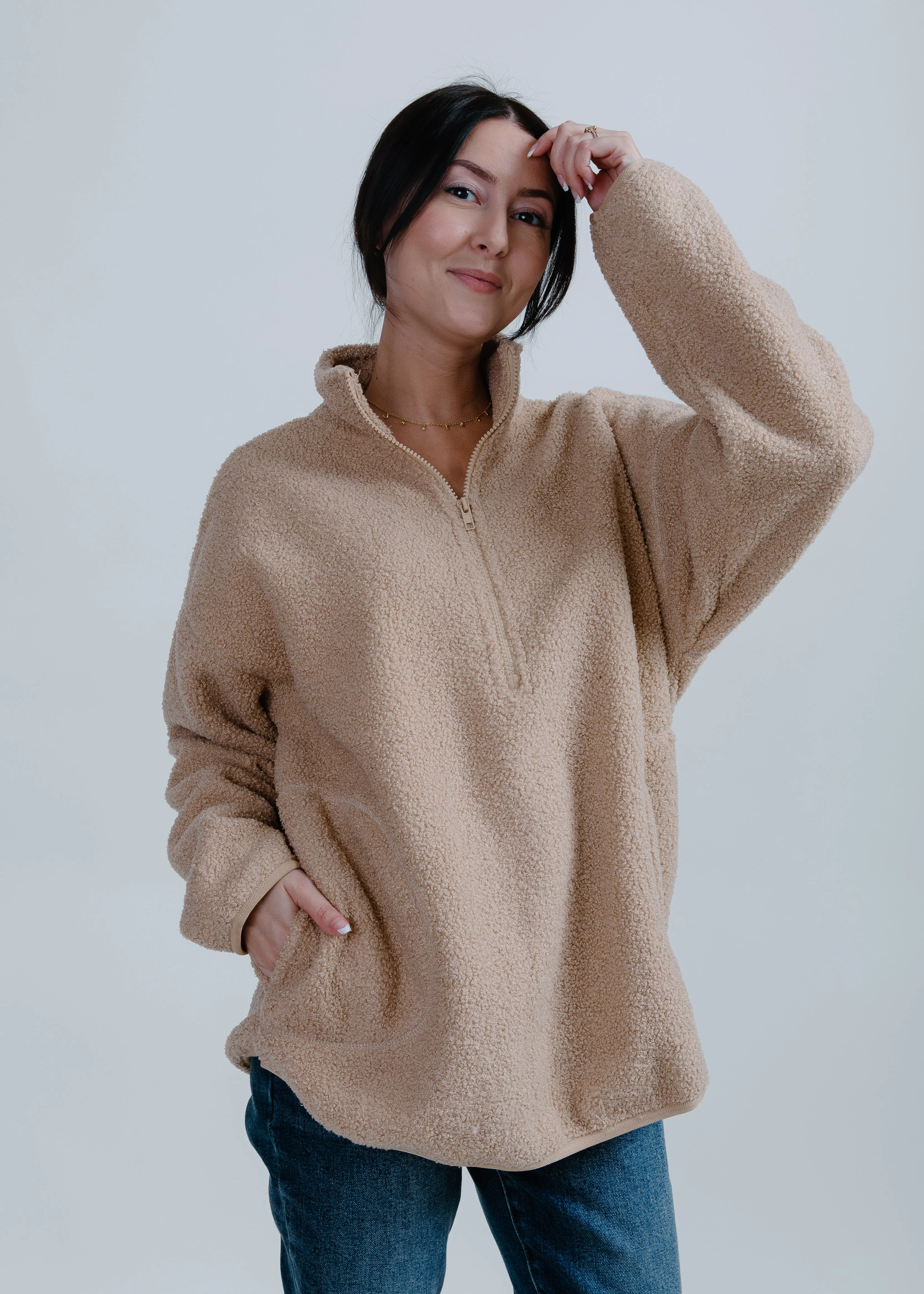 Tiara Sherpa Zip Up - Taupe