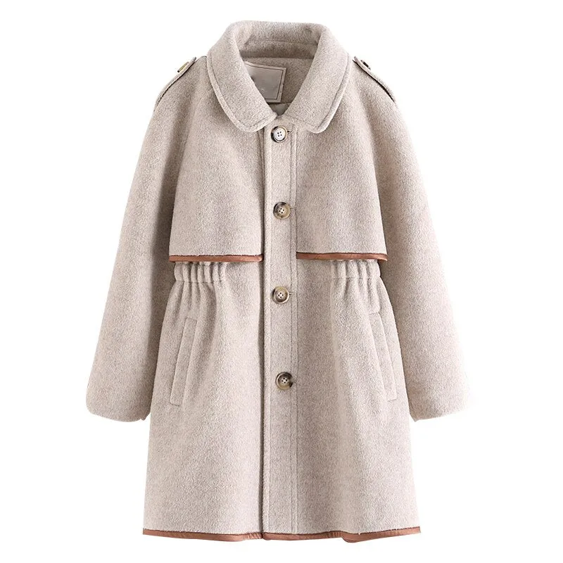 Toddler Girls Winter Wool Long Jacket Tweed Overcoat 3T-14T