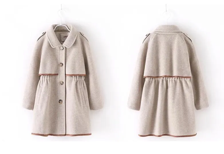 Toddler Girls Winter Wool Long Jacket Tweed Overcoat 3T-14T