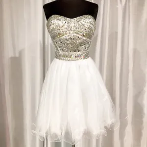 TONY BOWLS White Strapless Embellished Short Dress Size 10