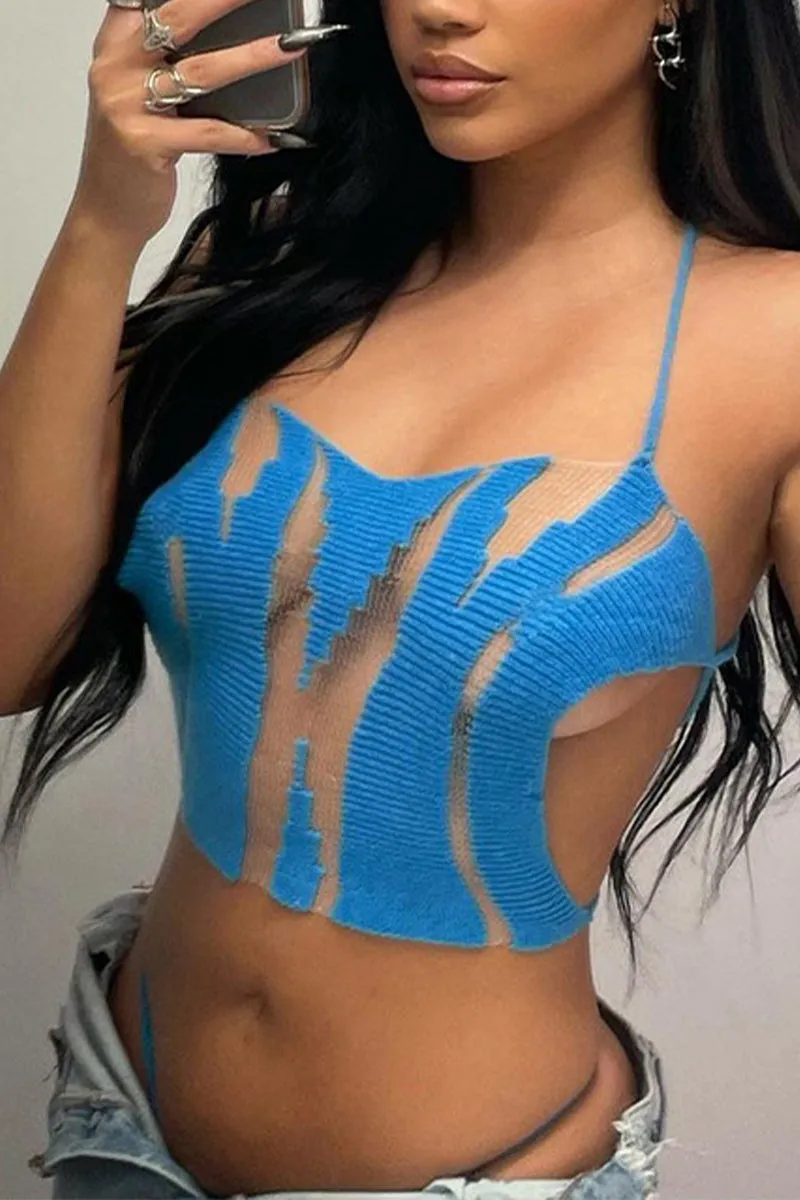 TP3452 Sheer Knitted Halter Top