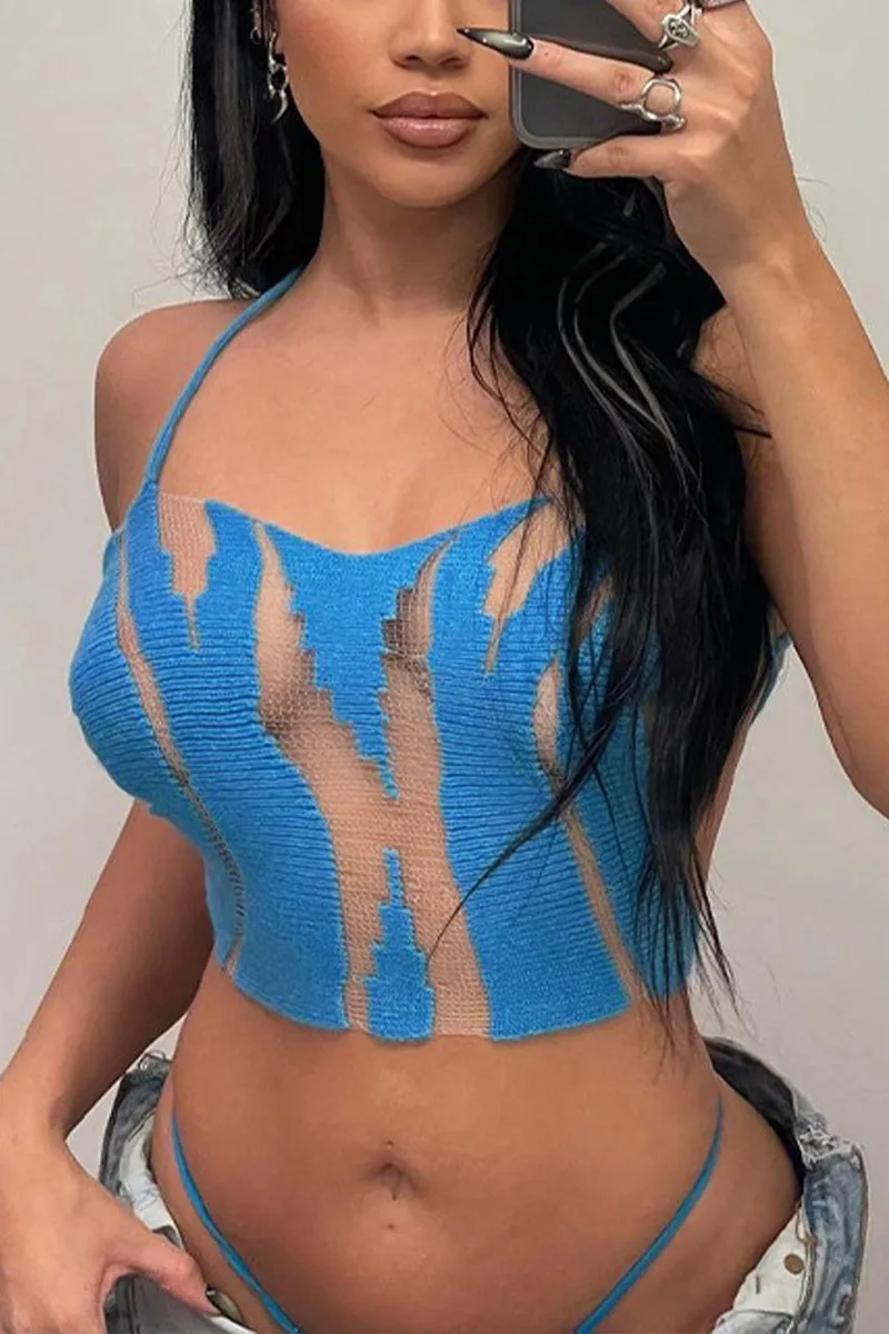 TP3452 Sheer Knitted Halter Top