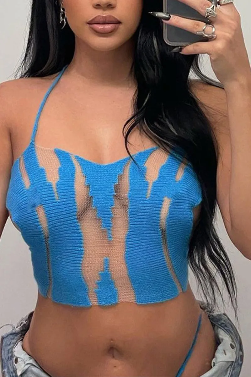 TP3452 Sheer Knitted Halter Top