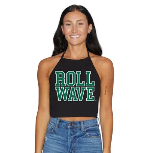 Tulane Roll Wave Black Halter Top