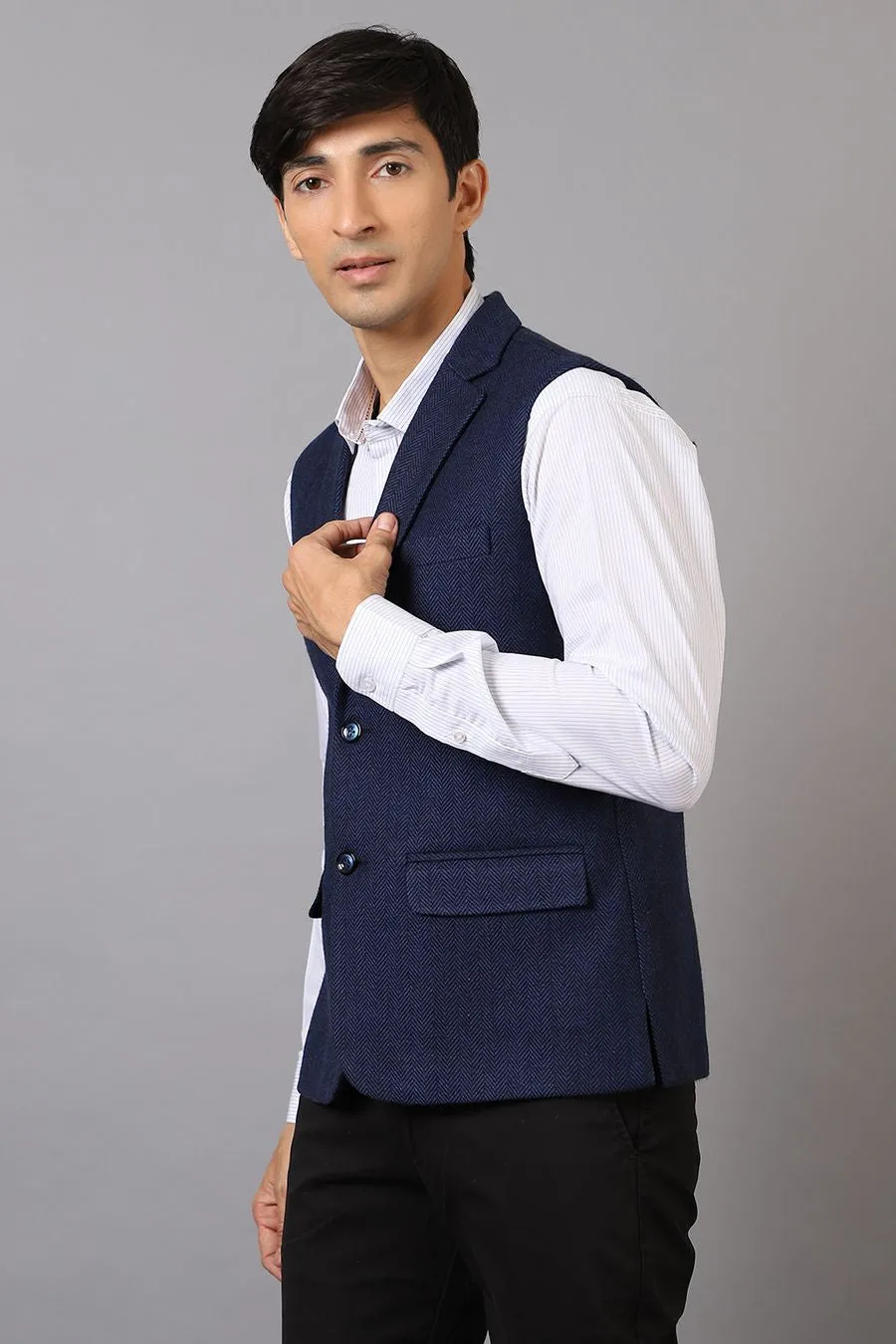 Tweed Dark Blue Modi Nehru Jacket