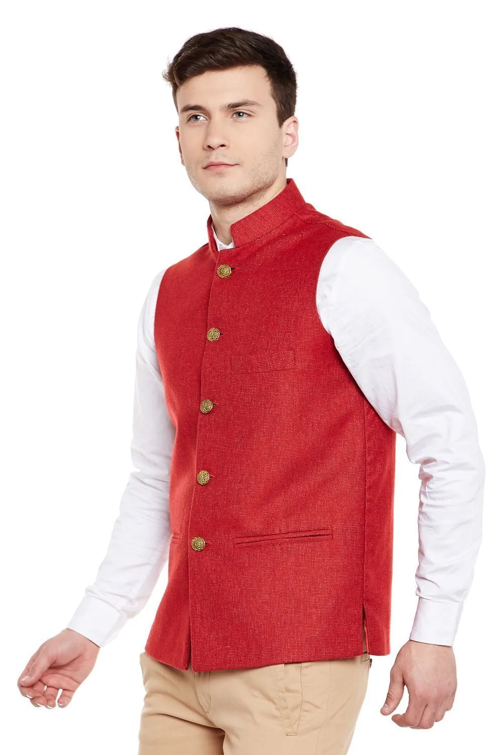 Tweed Red Modi Nehru Jacket
