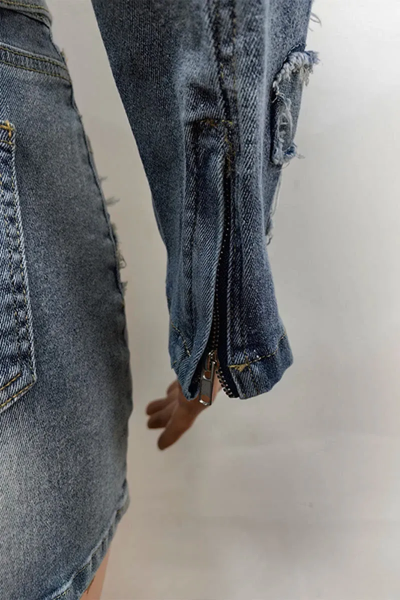 UI0451 Denim Jacket and Skirt Set