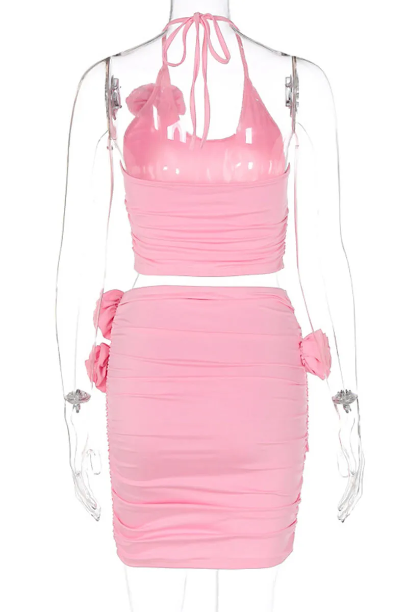 UI858 Halter Ruched Top and Mini Skirt Set