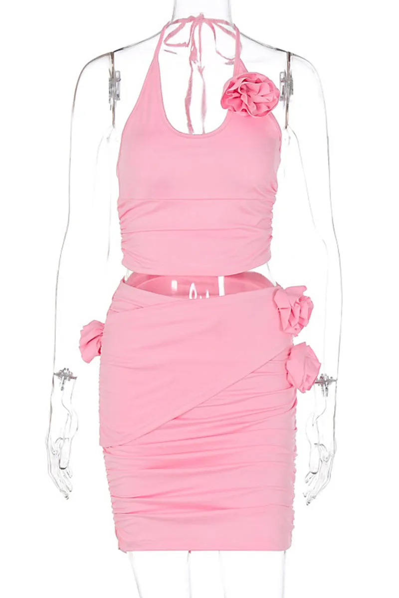 UI858 Halter Ruched Top and Mini Skirt Set