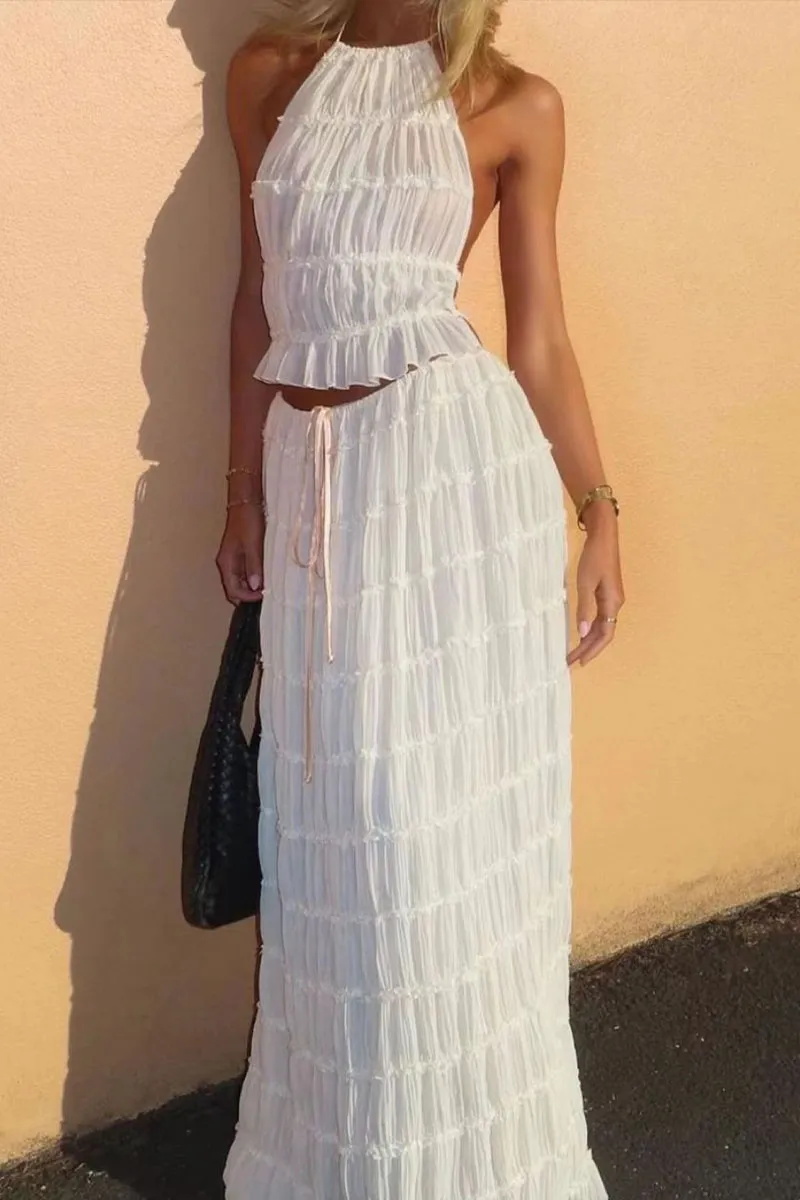 UM0287 Ruffled Mesh Long Dress Set