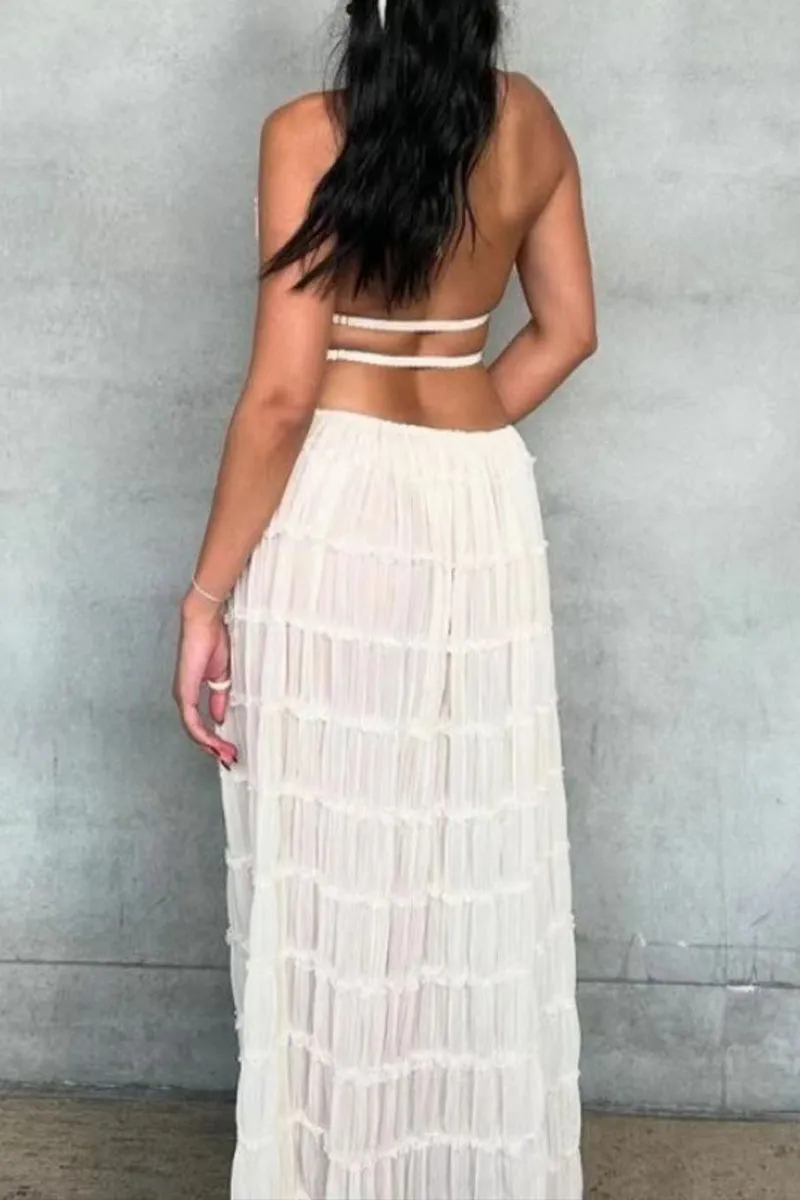 UM0287 Ruffled Mesh Long Dress Set