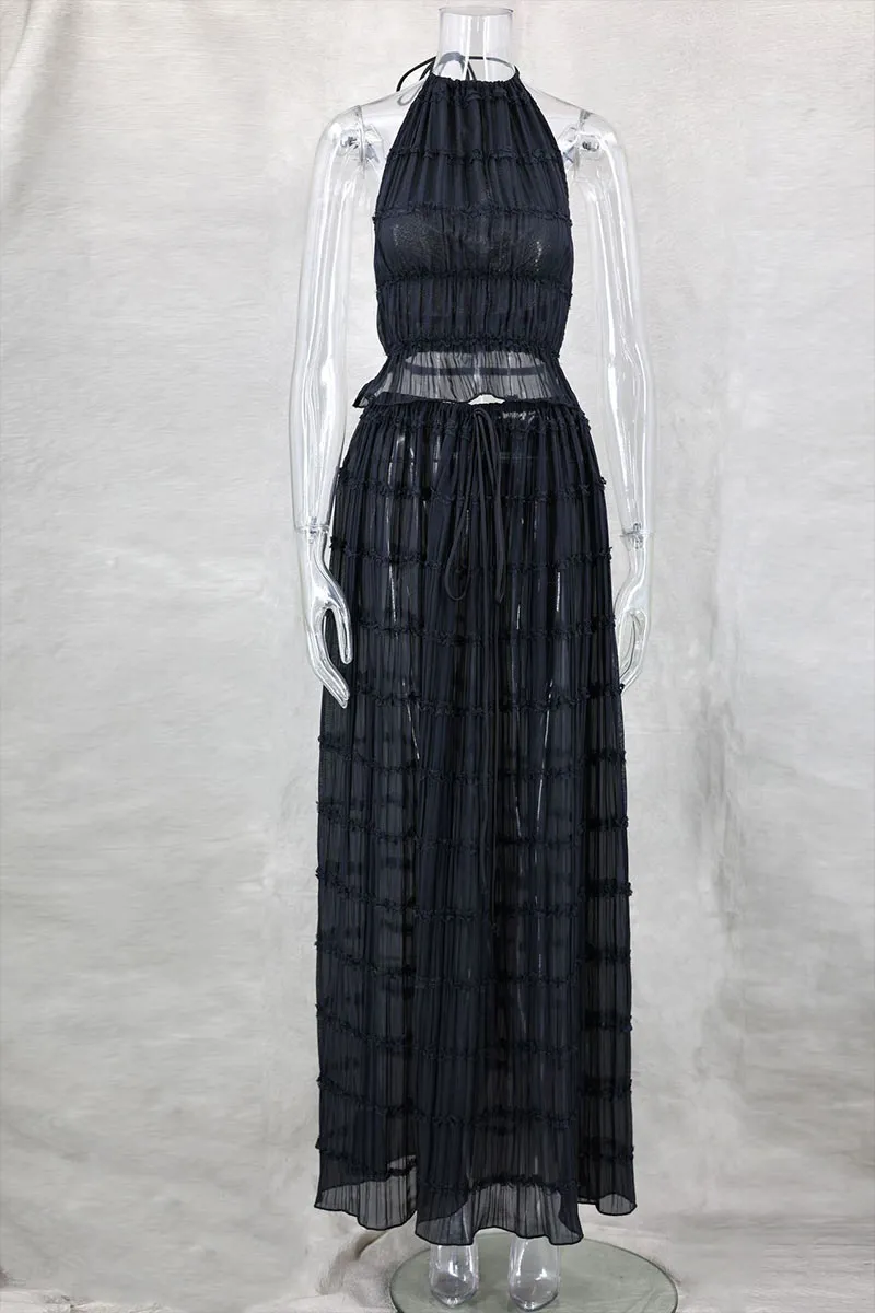 UM0287 Ruffled Mesh Long Dress Set