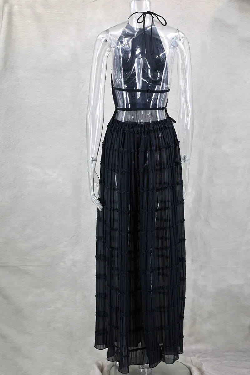 UM0287 Ruffled Mesh Long Dress Set