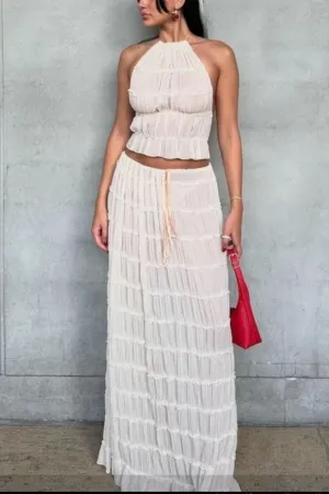 UM0287 Ruffled Mesh Long Dress Set