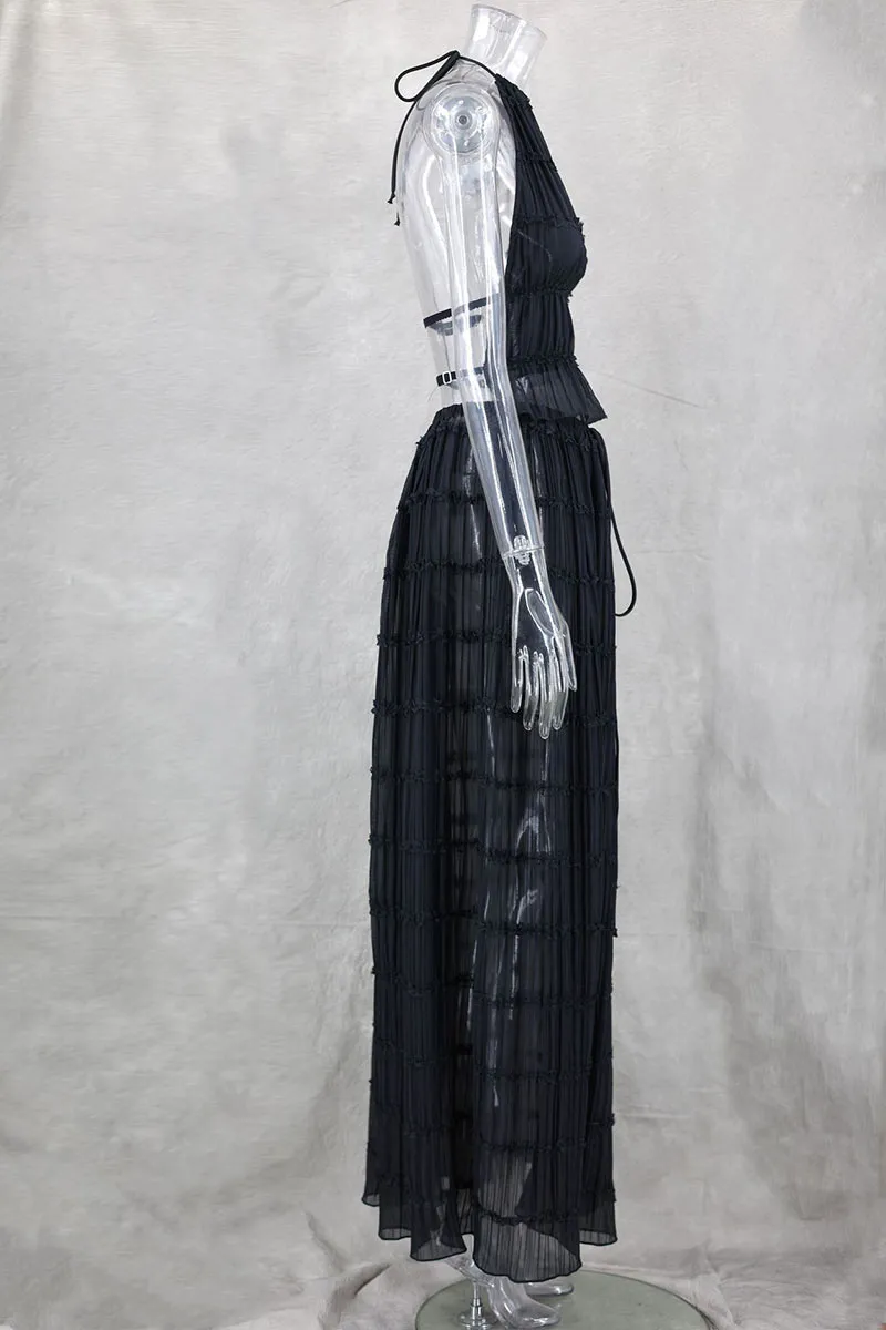UM0287 Ruffled Mesh Long Dress Set