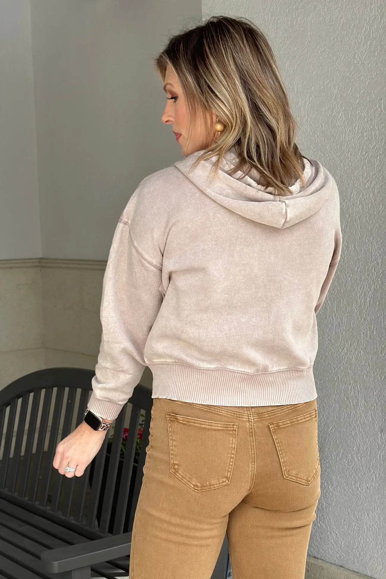 Ups And Downs Acid Wash Fleece Zip-Up Hoodie-Mocha
