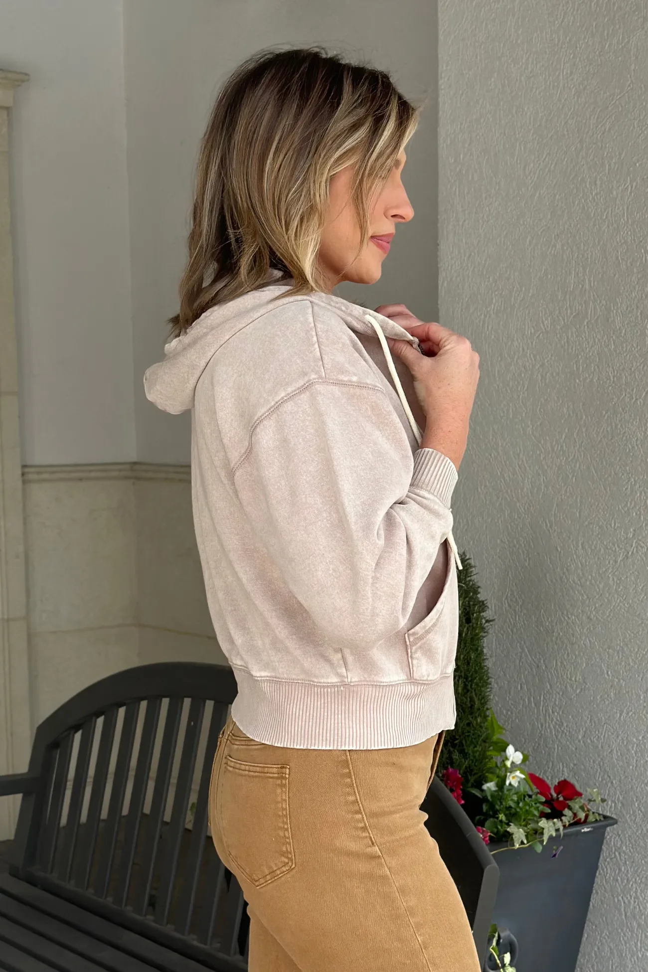 Ups And Downs Acid Wash Fleece Zip-Up Hoodie-Mocha