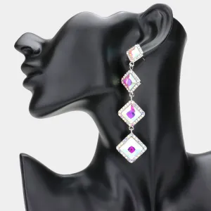 Variegated AB Diamond Shape Stone Drop Pageant Earrings| Evening Earrings | 610698