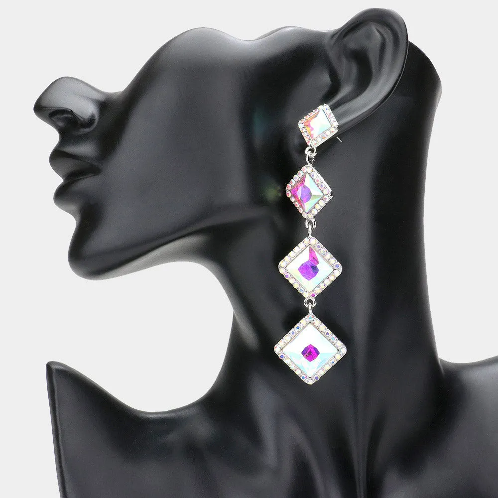 Variegated AB Diamond Shape Stone Drop Pageant Earrings| Evening Earrings | 610698